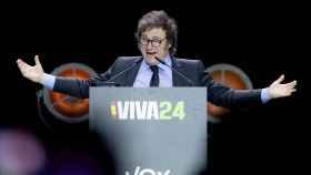 El presidente argentino, Javier Milei, este domingo en el acto organizado por Vox en Madrid 'Viva 24'.
