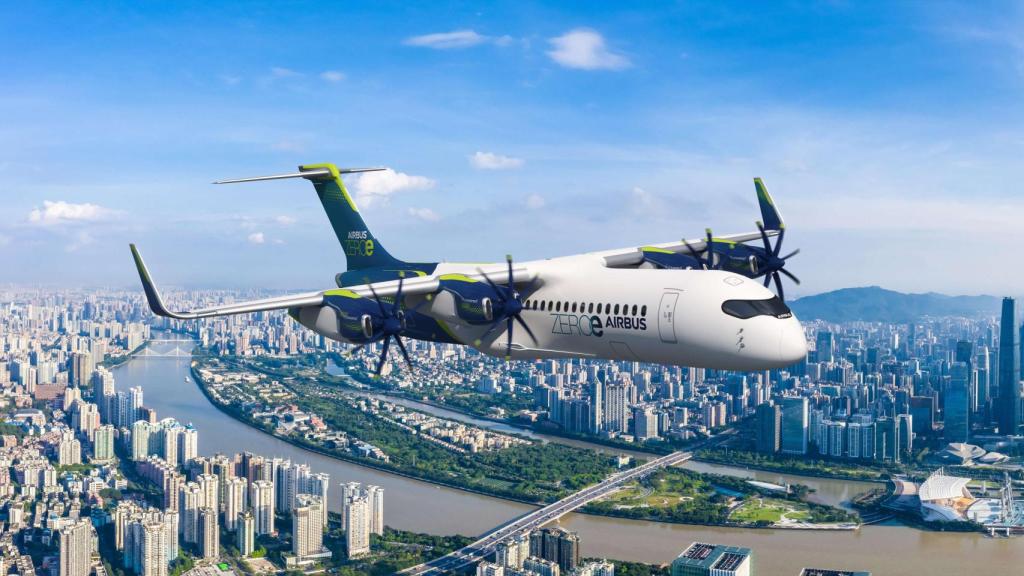 Recreación de uno de los futuros aviones de hidrógeno de Airbus.